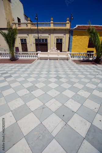 Tiled floor in Municipal Square - Plaza Ayuntamiento, La Orotava, Tenerife, Spain