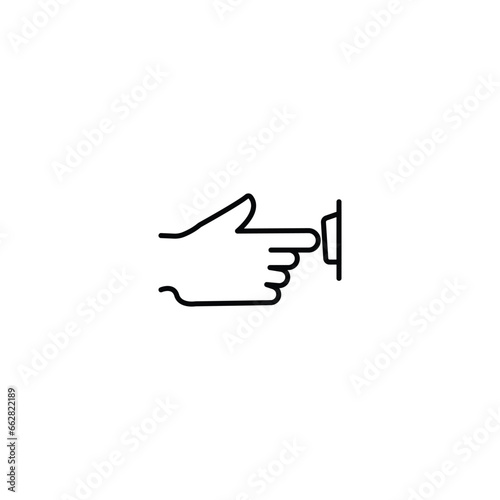 Ring door bell line con. finger pressing or Hand push bell button. Notification Alarm logo. Hand pressed ring alert. vector illustration design on white background. EPS 10