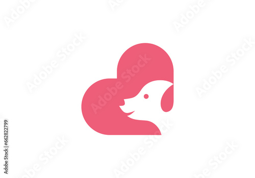 dog and love logo design. pet care concept elements. linear style symbol vector illustration.