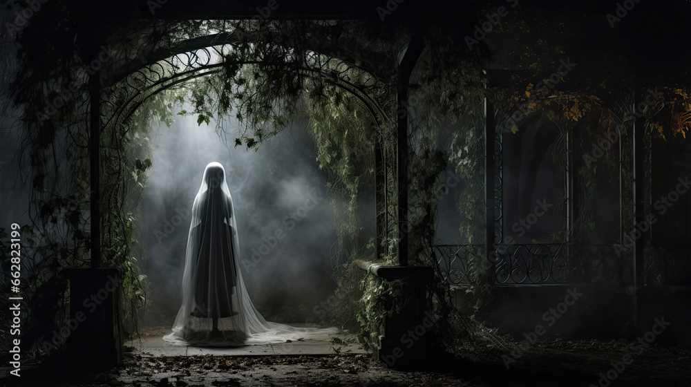 Ghostly Figure in the Moonlit Gazebo Ghostly Figure in the Moonlit Gazebo