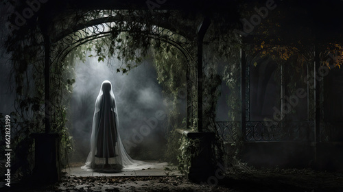 Ghostly Figure in the Moonlit Gazebo