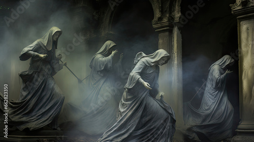 Ethereal Dance Among the Forgotten Statues