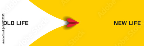 Red paper airplane flying old lıfe new lıfe. New Idea concept. business life change concept. Different thinking, Business leader, personality development idea concept