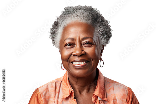 close-up portrait of a senior old black african american woman with grey hair, studio photo, png transparent, generative ai
