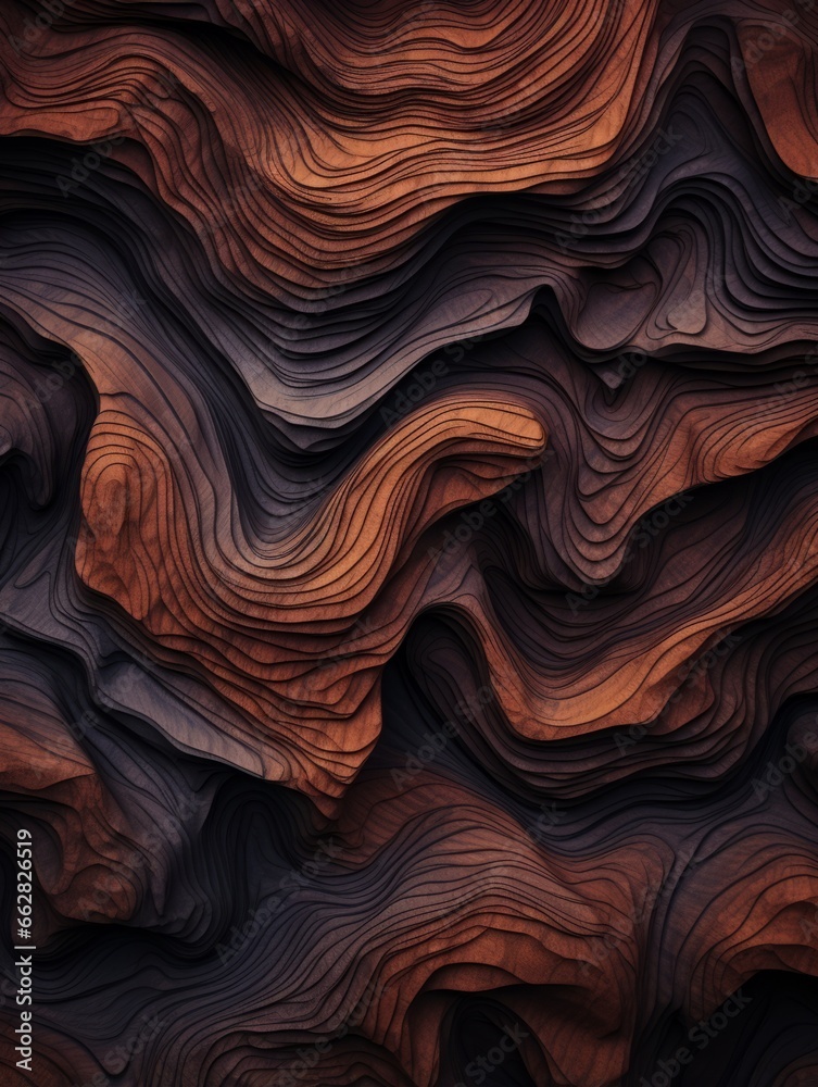 Fototapeta premium Bark Creative Abstract Wavy Texture. Flowing Digital Art Decoration. Abstract Realistic Surface Vertical Background. Ai Generated Vibrant Curly Pattern.