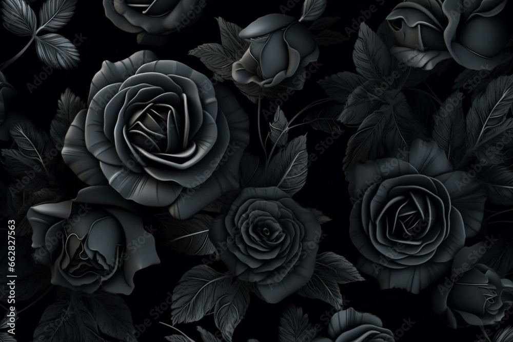Dark floral design of black roses for prints, postcards, or wallpaper ...
