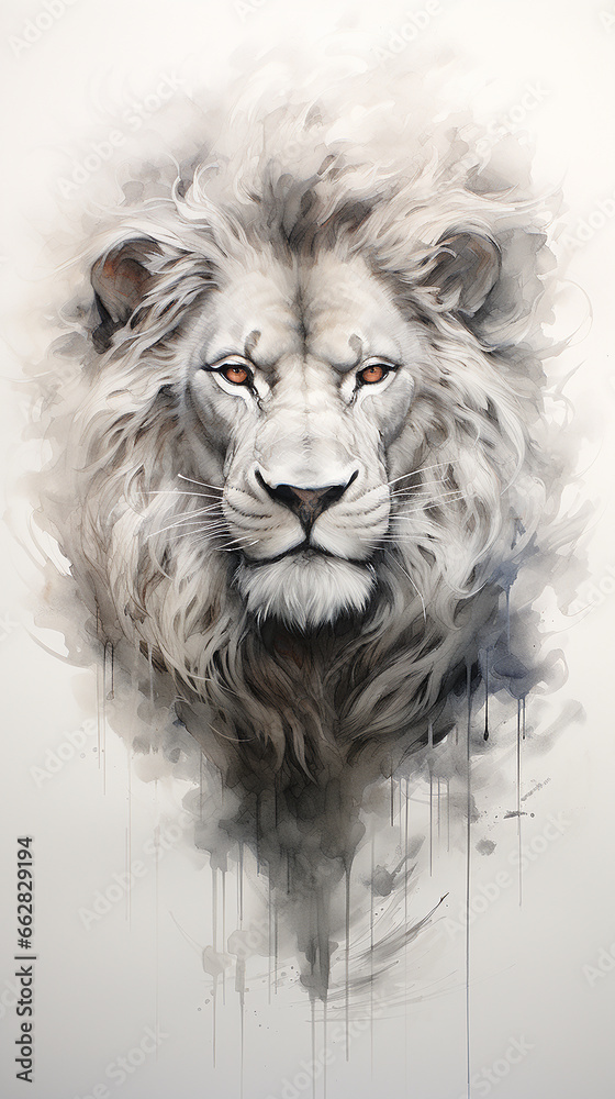 Portrait of a lion on a white background. Digital painting Portrait of a lion on a white background. Digital painting