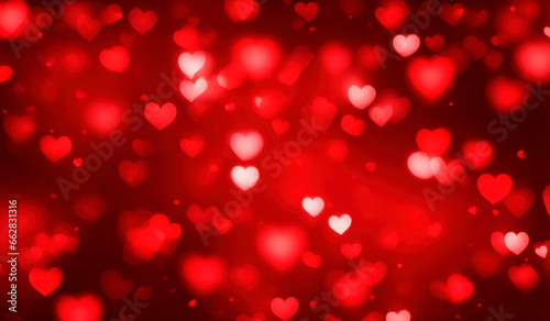 Red hearts bokeh lights valentine day background. AI Generative