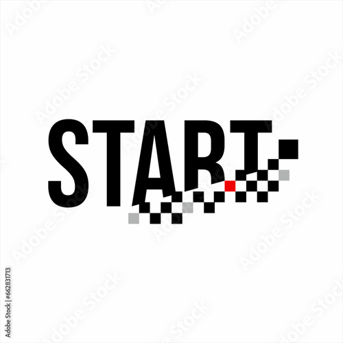 Start word design with unique style of truncated letters and checkered flags.