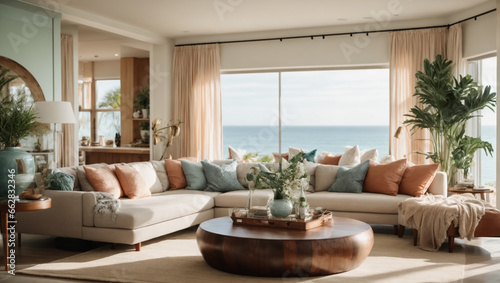 Coastal style home interior design of modern living room, Minimalist home interior design. ai generative © DSM
