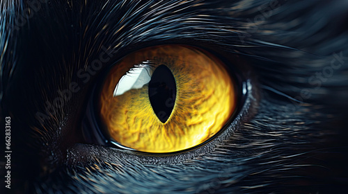 Black Cat Yellow Eye Close-up Created with Generative AI