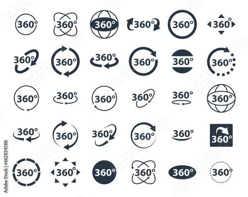 360 degrees icon set. Rotate arrow