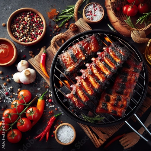 beautiful plates of pork ribs with stew in different settings