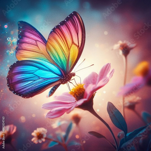 colorful flying butterfly sitting on the flower