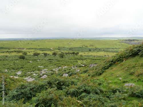 Blick von der Cheese Wring auf die weite Landschaft des Bodmin Moor England photo