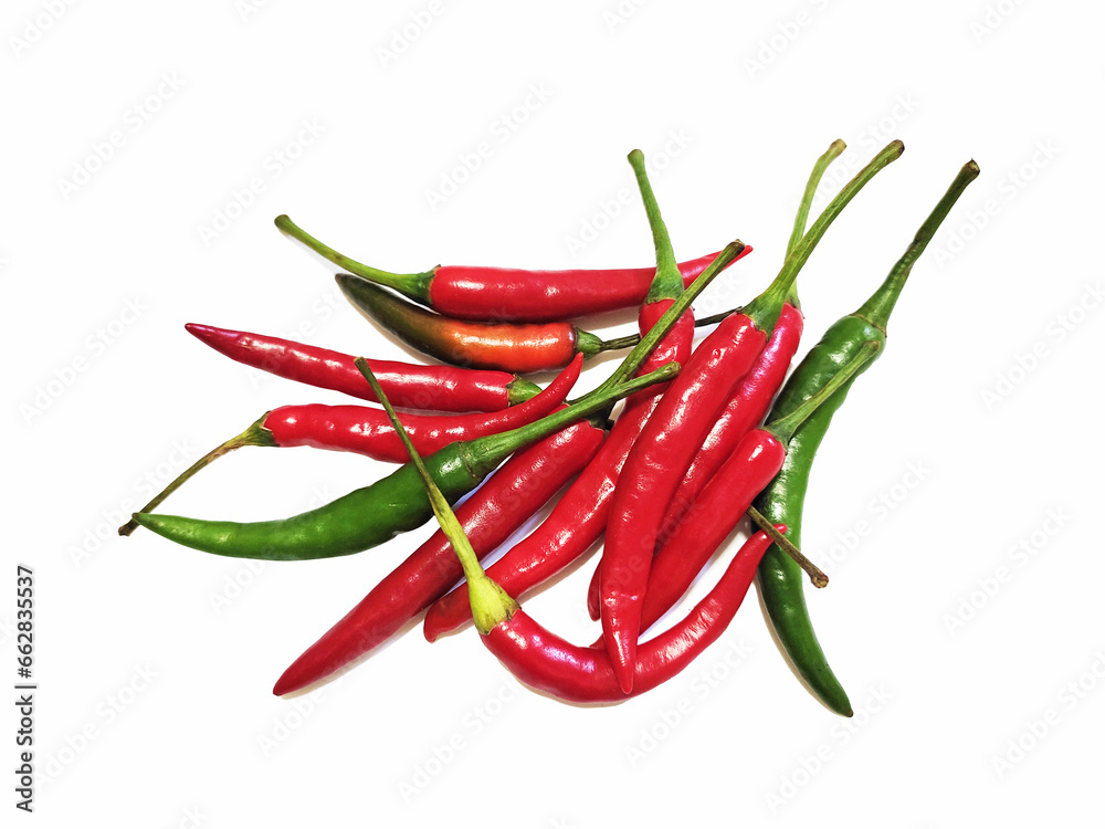 Capsicum, red chili with a white background. Apart from its uses in cooking, it has medicinal uses as well. It helps in digestion.