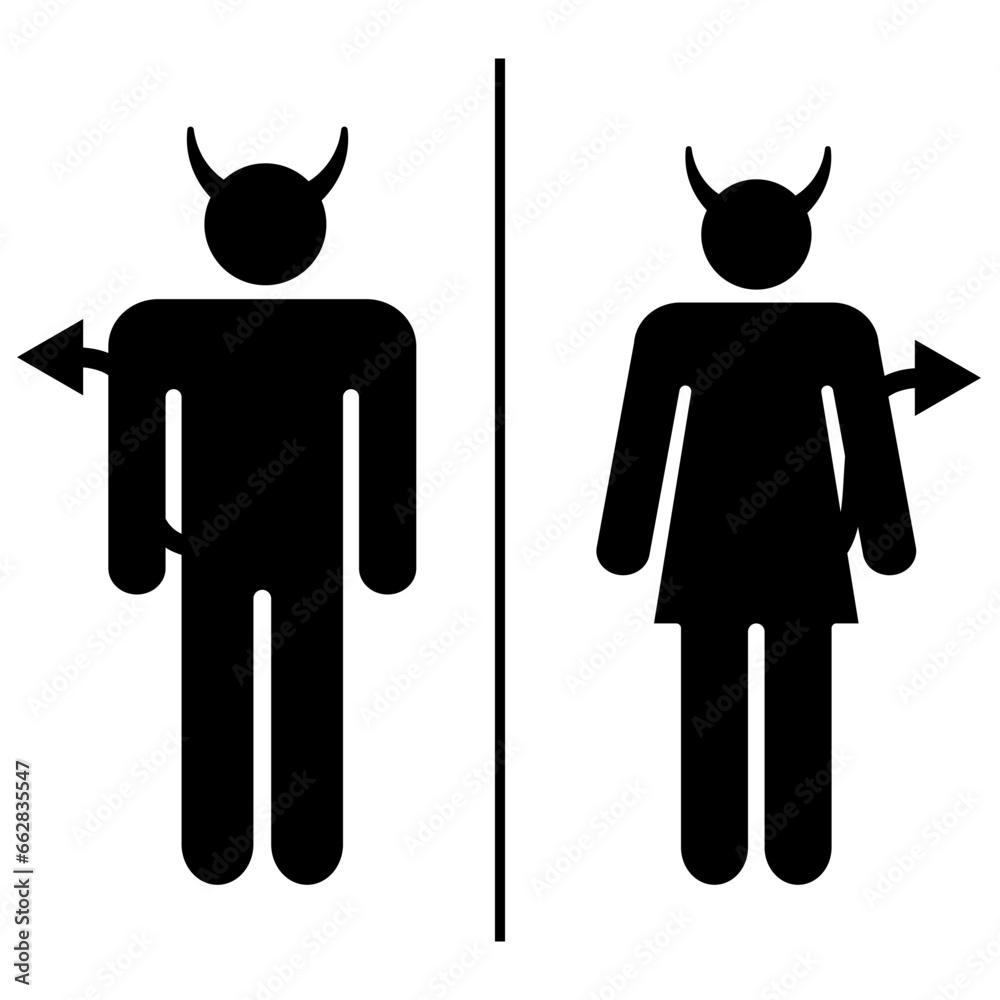 Joky toilet signs. Devil Woman, Man Minimalistic icon set vector illustration - obrazy, fototapety, plakaty 