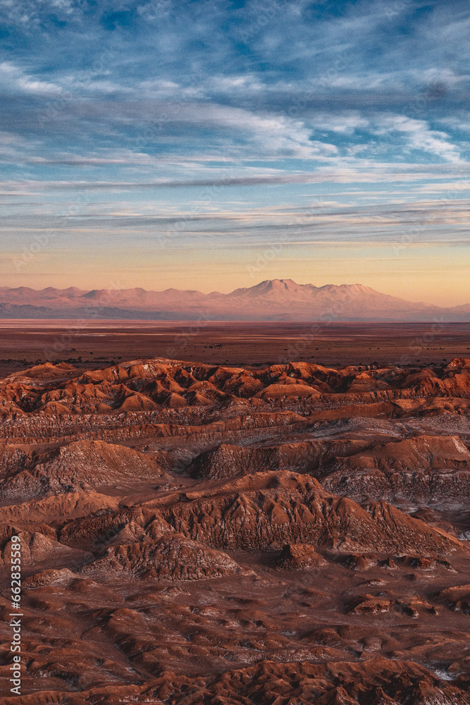 sunset in valle de la luna in the Atacama desert in chile - obrazy, fototapety, plakaty 