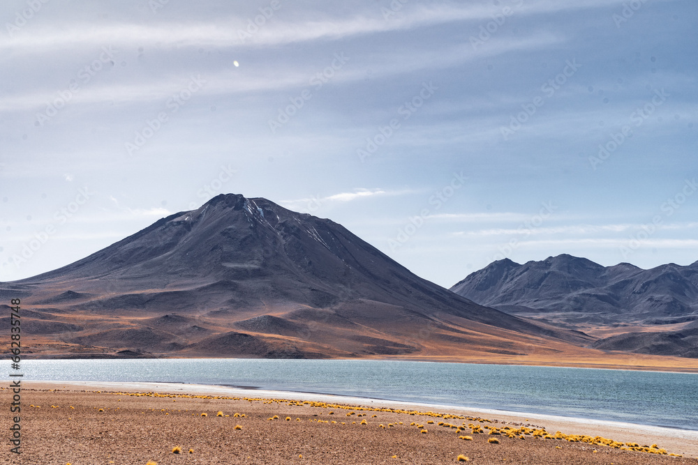 landscape with lagoons and mountains in the atacama desert in chile