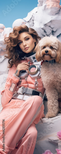 woman with a dog, futuristic vibe photo