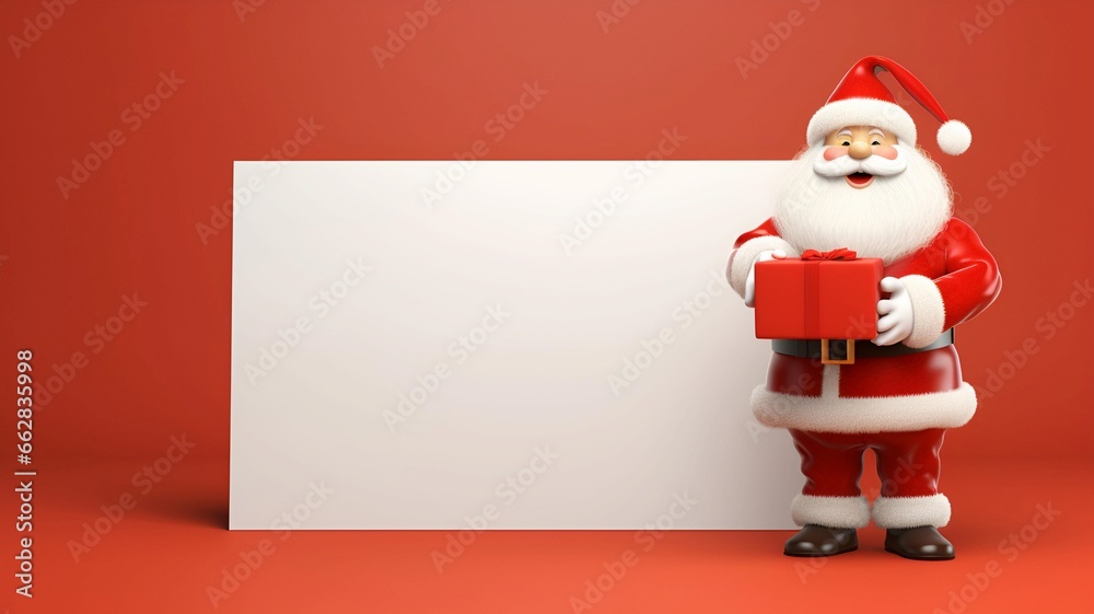 Santa 3D Rendering: Blank Banner Template on White Board Santa 3D Rendering: Blank Banner Template on White Board