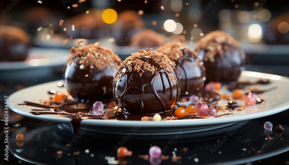 Indulgent dessert buffet with homemade chocolate dipped marshmallow donuts generated by AI Indulgent dessert buffet with homemade chocolate dipped marshmallow donuts generated by AI