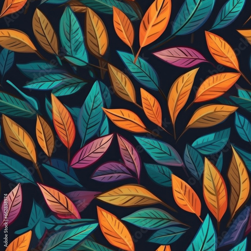 seamless pattern with autumn leaves generative ai texture