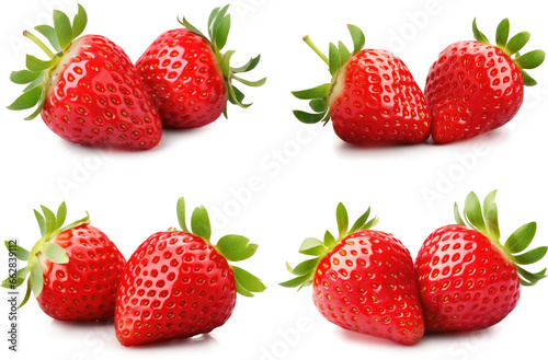 Collection set strawberries isolated on transparent background.