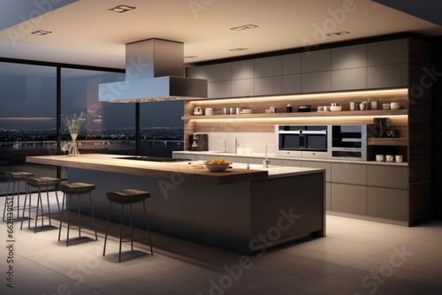 Conceptualize a minimalist kitchen with sleek  modern appliances