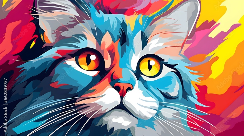 A closeup colorful digital painting of a british shourhair cat  - Generative AI