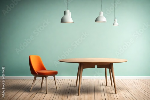A chair and table isolated in a vibrant interior.