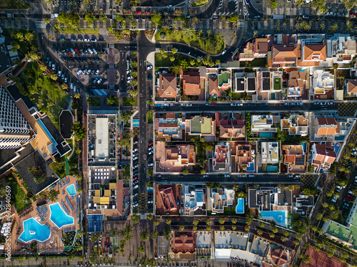 luxury district with hotels and resorts with swimming pools and villas, Tenerife