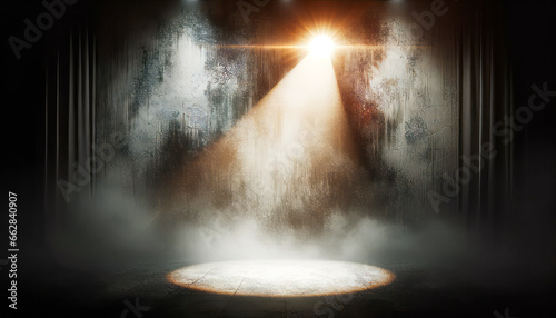 Grunge background with spotlights and smoke. Generative AI