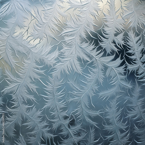 Frosty natural pattern on window glass. Abstract winter background.