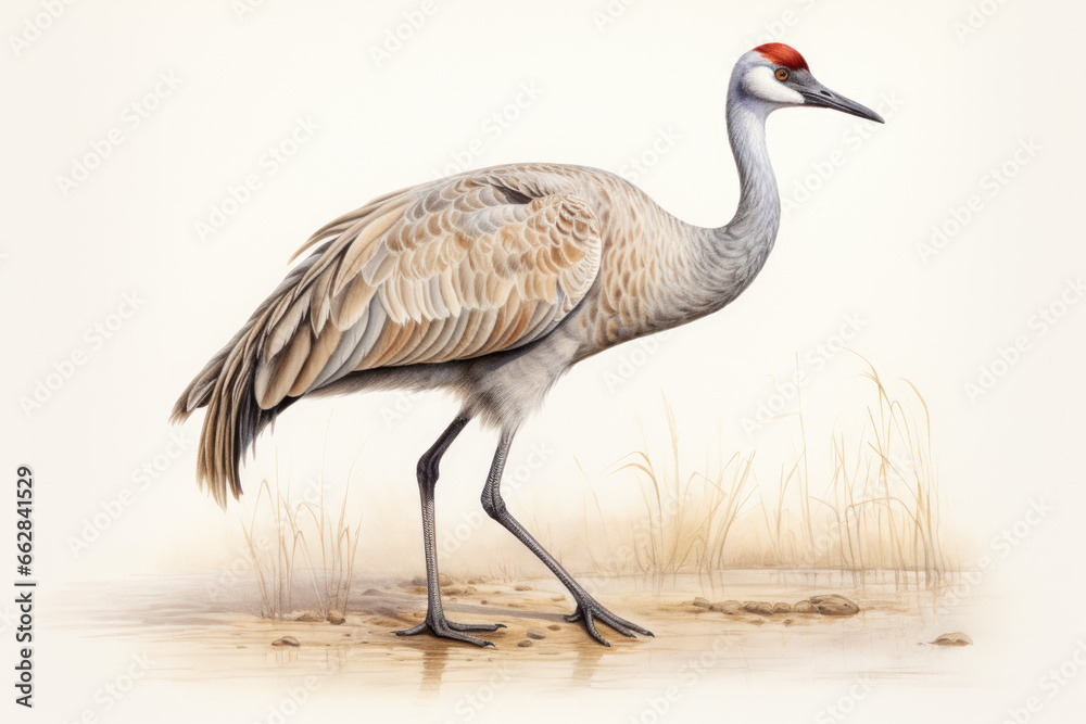 Obraz premium Full body of a sandhill crane isolated on a white background