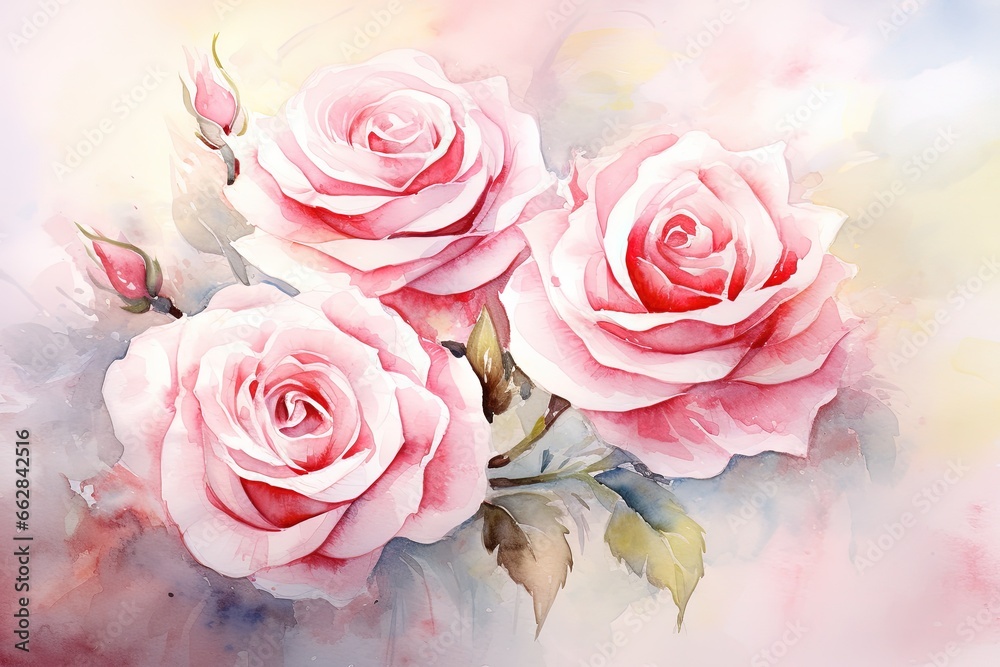 Fototapeta premium Dreamy Pink Roses: A Watercolor Painting for Valentine's Day
