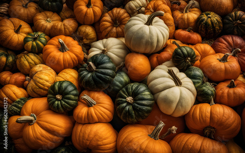 Close up photograph of a pumpkin harvest 