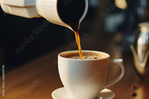 Close up shot of an Anonymous Woman Hand Pouring Coffee Into a Cup