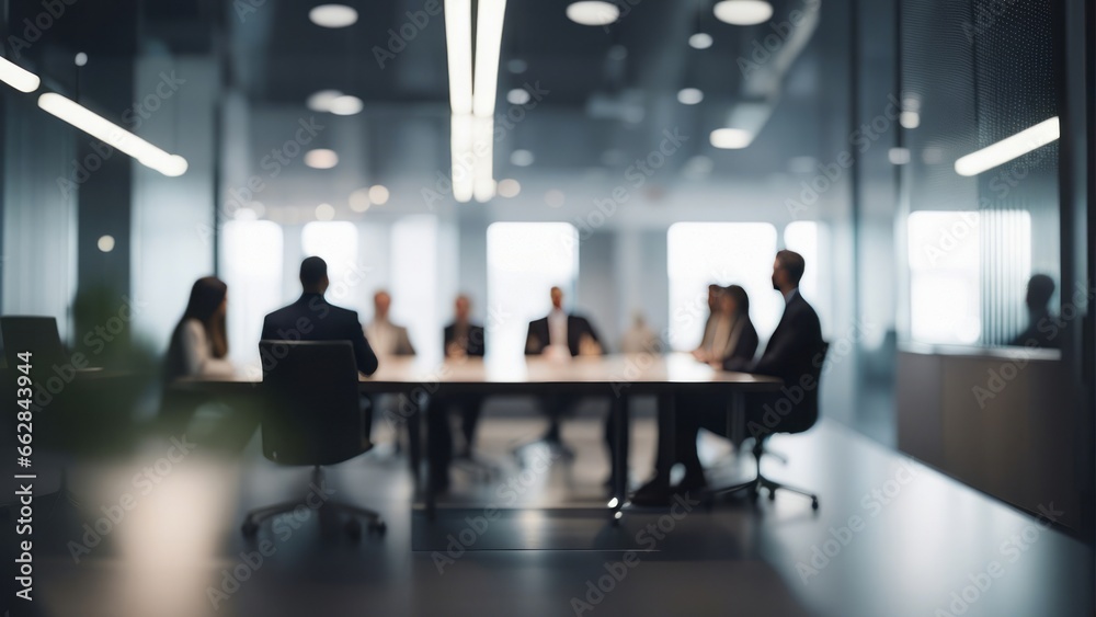Soft of blurred people meeting at table. Abstract blurred office interior space background