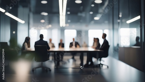 Soft of blurred people meeting at table. Abstract blurred office interior space background photo