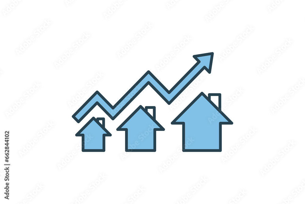Housing Market Icon. Icon related to Real estate. Suitable for web site design, app, user interfaces. Flat line icon style. Simple vector design editable Housing Market Icon. Icon related to Real estate. Suitable for web site design, app, user interfaces. Flat line icon style. Simple vector design editable