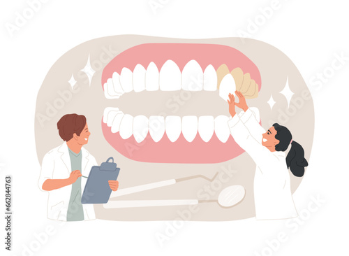 Dental veneers isolated concept vector illustration. Veneer placement, dental beauty solution, teeth aesthetics, cosmetic dentistry service, orthodontic clinic, celebrity smile vector concept.