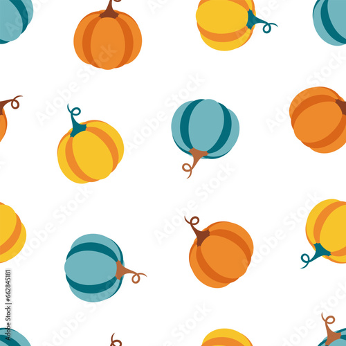autumn seamless pattern with colorful pumpkins, vector illustration isolated on white background, fall harvest, thanksgiving or halloween wallpaper