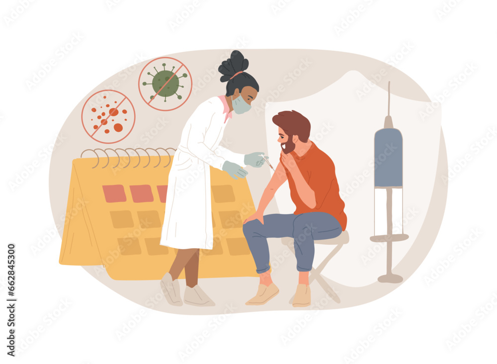 Vaccination of adults isolated concept vector illustration. Flu vaccination of adult, grown up immunization schedule, vaccine-preventable diseases list, general medical practice vector concept. Vaccination of adults isolated concept vector illustration. Flu vaccination of adult, grown up immunization schedule, vaccine-preventable diseases list, general medical practice vector concept.