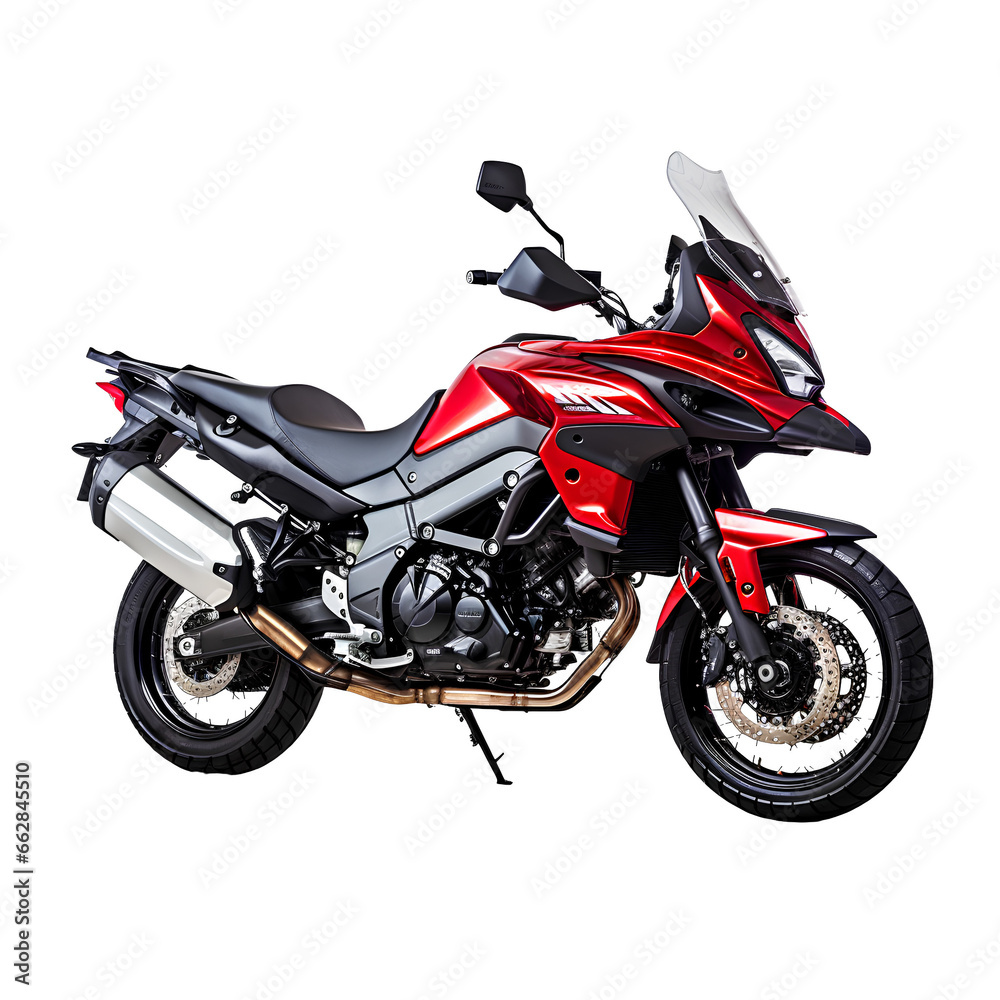 Touring motorcycle on transparent background PNG. Motorcycle touring concept.
