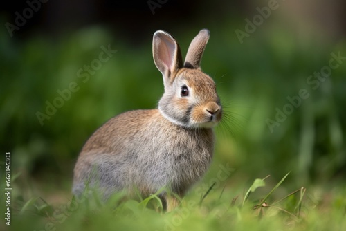 adorable bunny expecting offspring in a grassy space. Generative AI © Isla