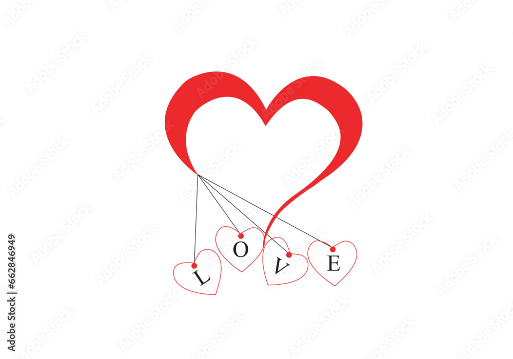 Heart line drawing vector illustration silhouette elegant love art ribbon with red colour.