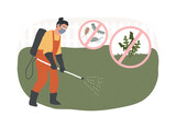 Weed control isolated concept vector illustration. Gardening maintenance, pest control, spray chemicals, weed killer, lawn care service, herbicide and pesticide vector concept.