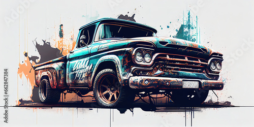 illustration of a muscle cars pickup in vector design, simplicity design of muscle truck