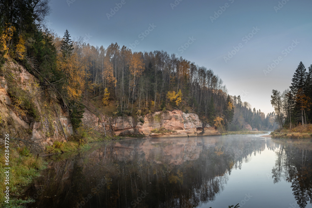 Gauja river and forest in morning, Gauja National Park